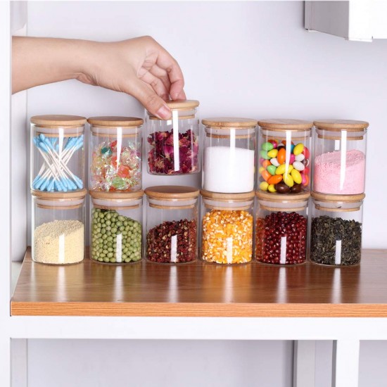 12PCs 300ml Airtight Glass Preserving Jar Food Tea Coffee Bean Storage Container